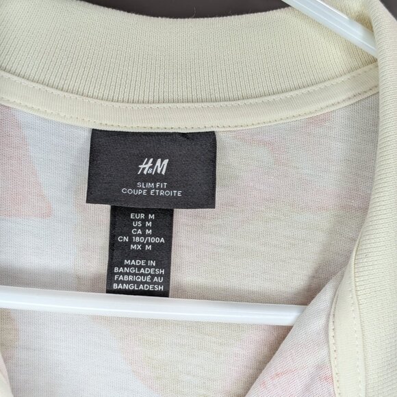 H&M Slim Fit Tropical Print Polo Tee Orange Peach Cream Size Medium - Picture 3 of 3